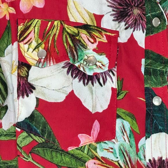 Sandrine Rose Hawaiian Pearl Snap Floral Shirt Red S/S Women Small NWT Made USA - Picture 5 of 10